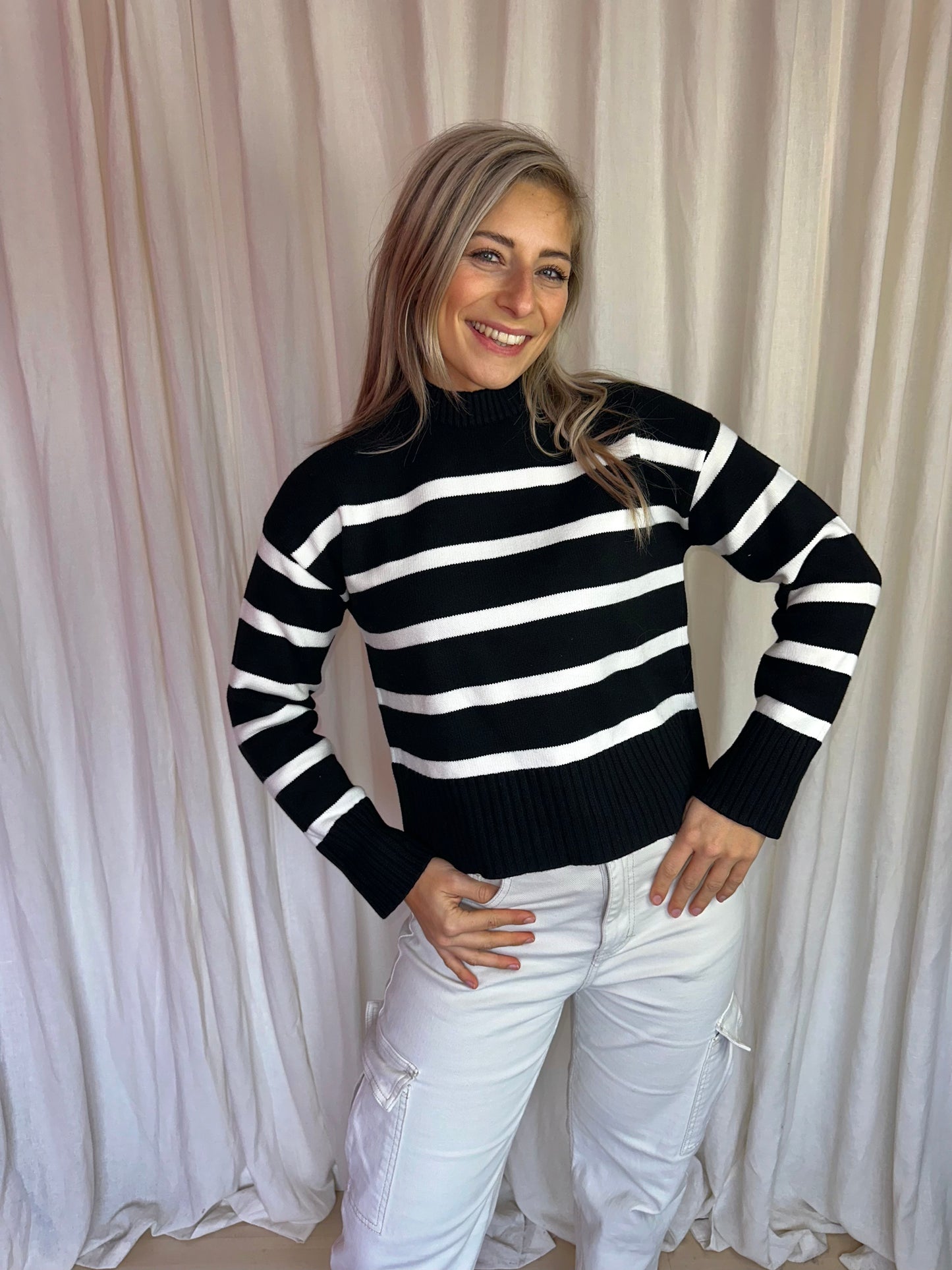 Trui H&M streep zwart,creme maat XS