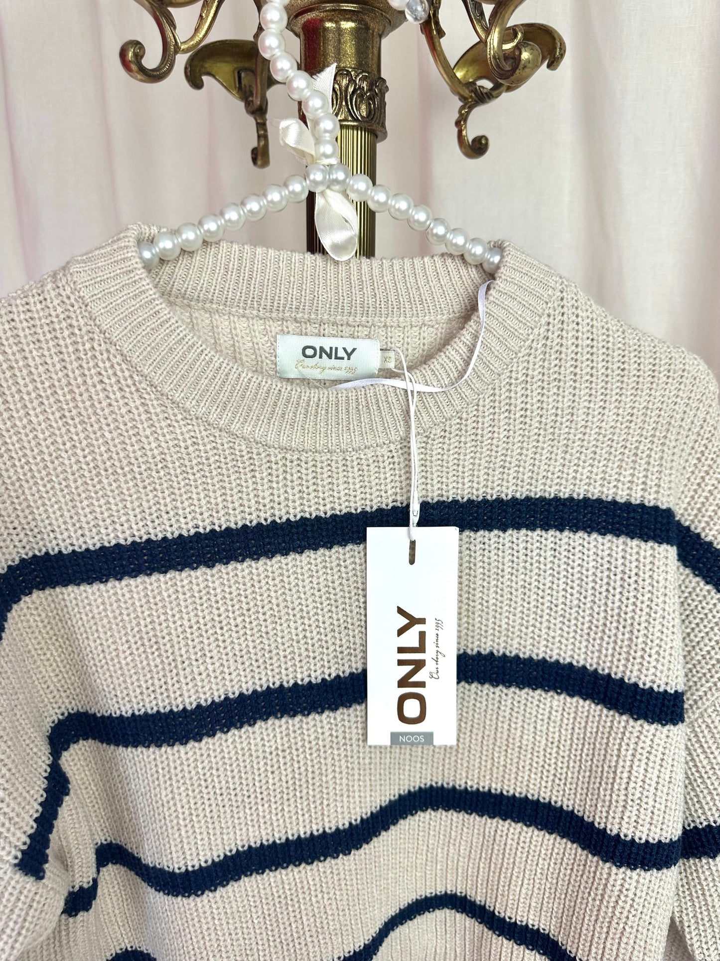 Trui Only gebreid streep beige,donkerblauw maat XS