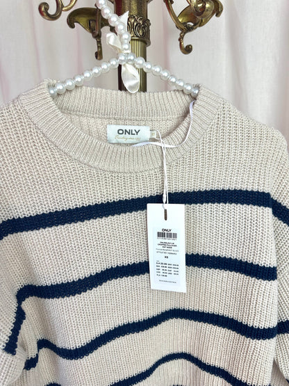 Trui Only gebreid streep beige,donkerblauw maat XS