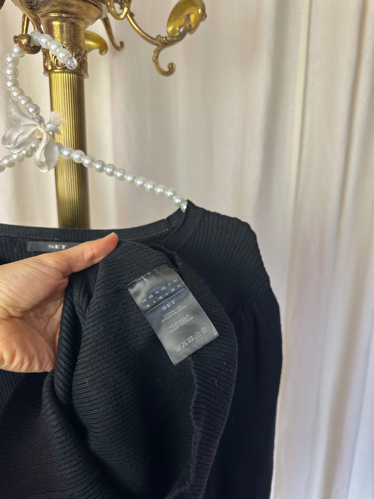 Trui SET Fashion gebreid wijde mouw zwart maat 36