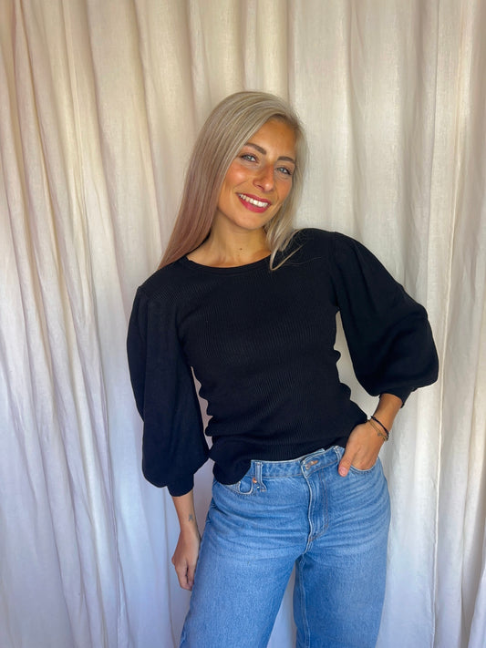 Trui SET Fashion gebreid wijde mouw zwart maat 36