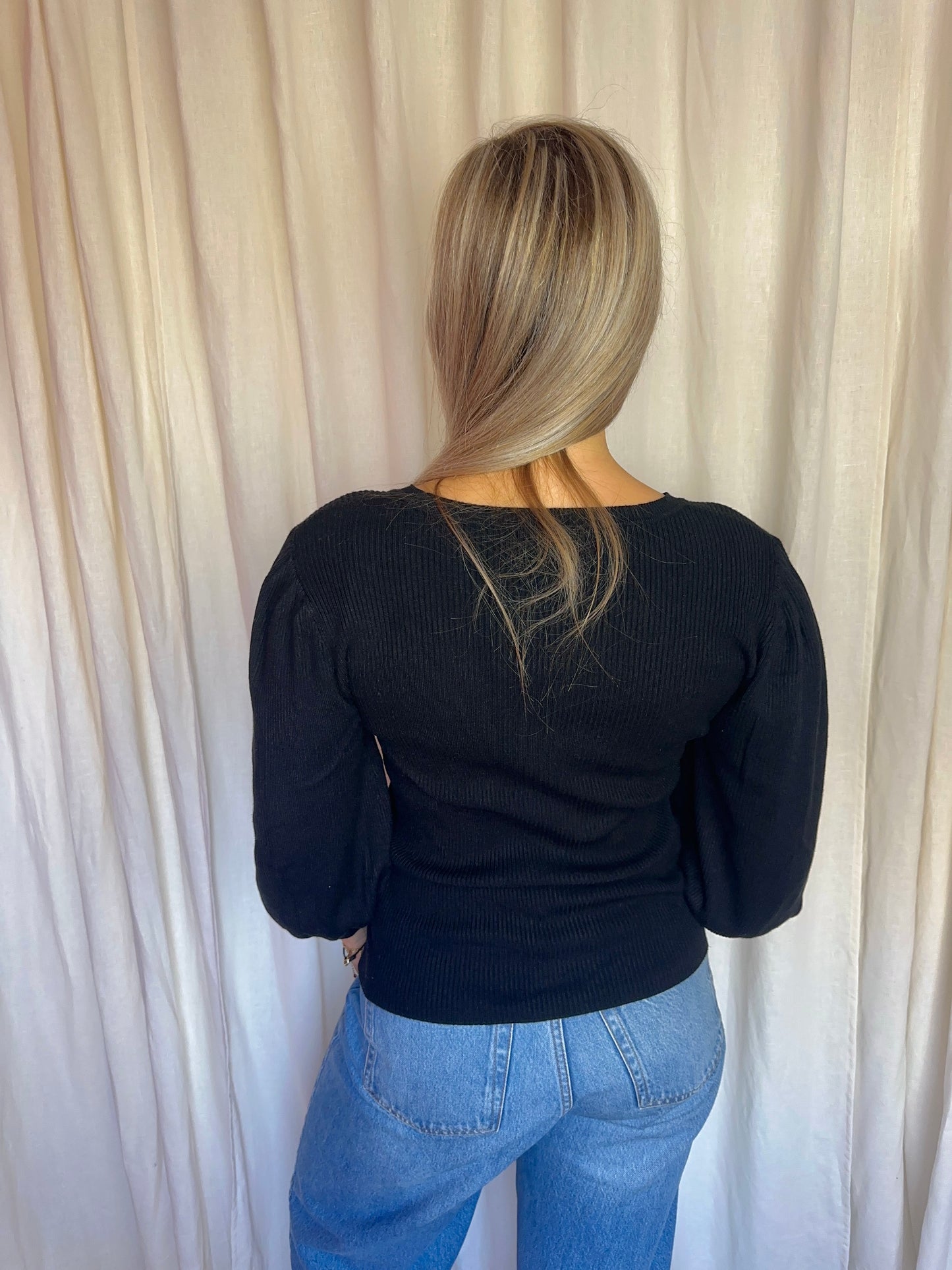 Trui SET Fashion gebreid wijde mouw zwart maat 36