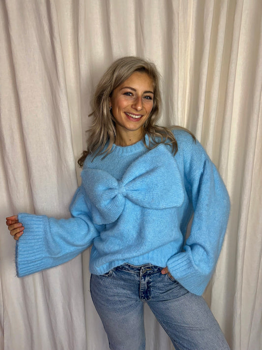 Trui ShoebyxLizzy van der Ligt strik lichtblauw maat M/L