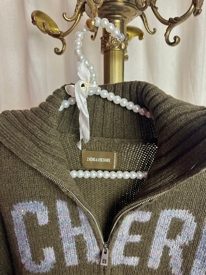 Trui Zadig&Voltaire gebreid Cheri merino wol legergroen - maat XS