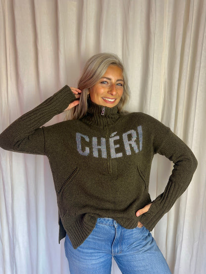 Trui Zadig&Voltaire gebreid Cheri merino wol legergroen - maat XS