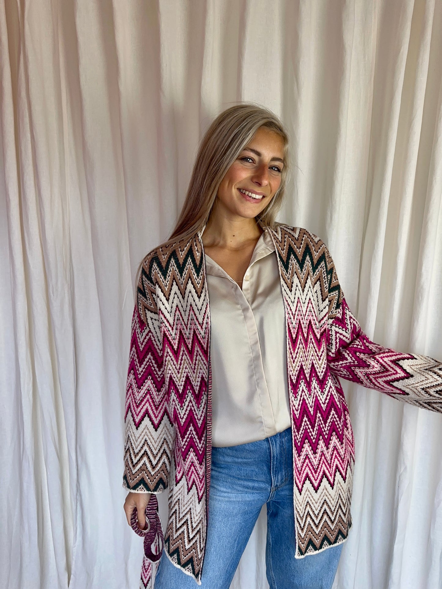Vest Ciao Milano zigzag roze,beige,groen onesize