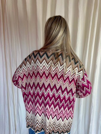 Vest Ciao Milano zigzag roze,beige,groen onesize