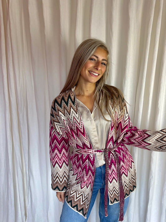 Vest Ciao Milano zigzag roze,beige,groen onesize