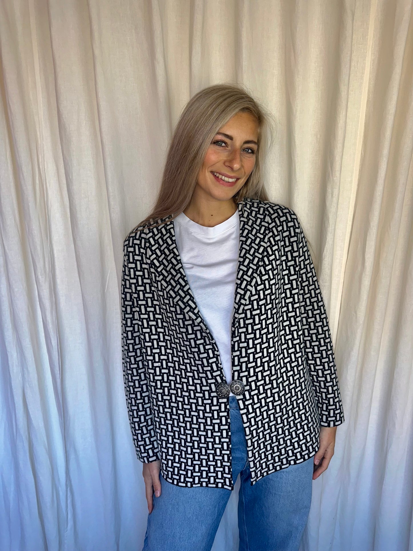 Vest Madeleine print zwart, wit, zilver - maat 44 (XXL)