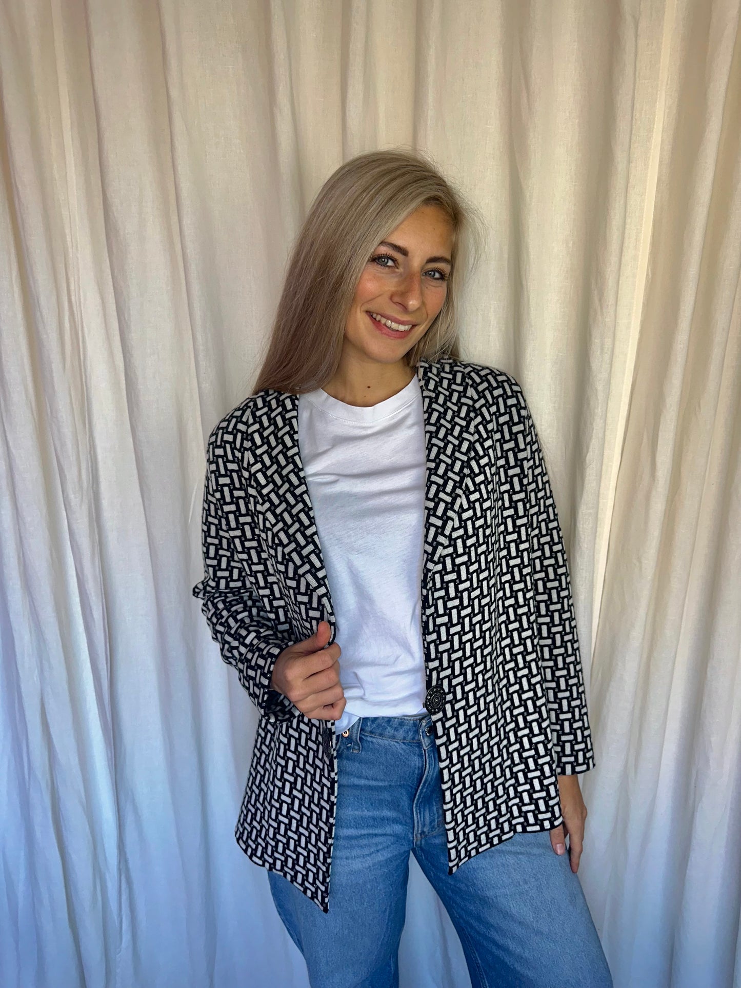 Vest Madeleine print zwart, wit, zilver - maat 44 (XXL)