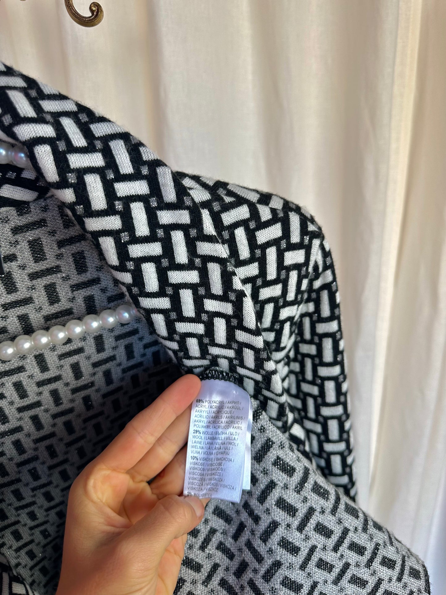 Vest Madeleine print zwart, wit, zilver - maat 44 (XXL)