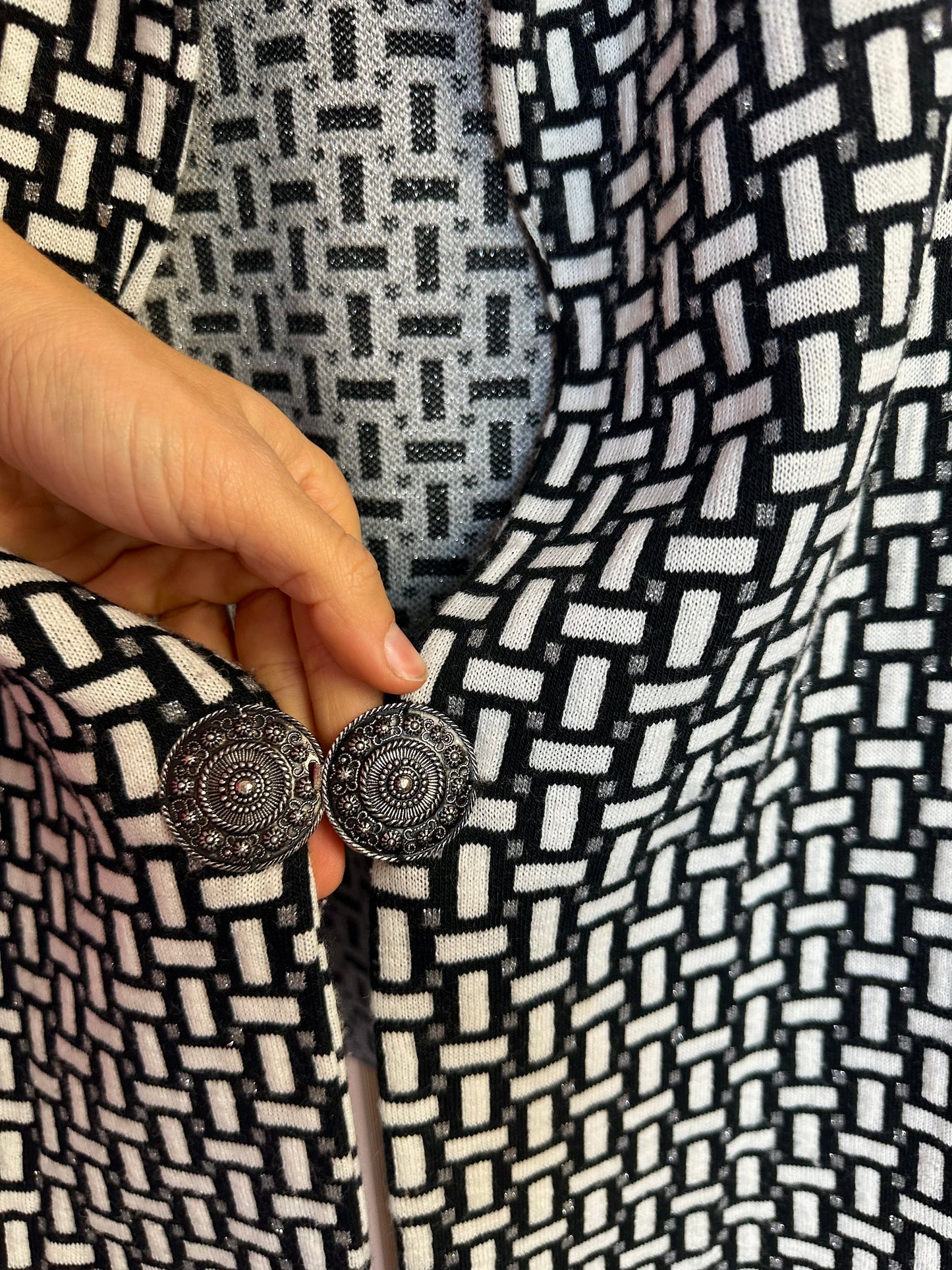Vest Madeleine print zwart, wit, zilver - maat 44 (XXL)