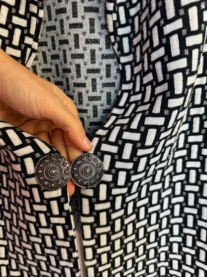 Vest Madeleine print zwart, wit, zilver - maat 44 (XXL)