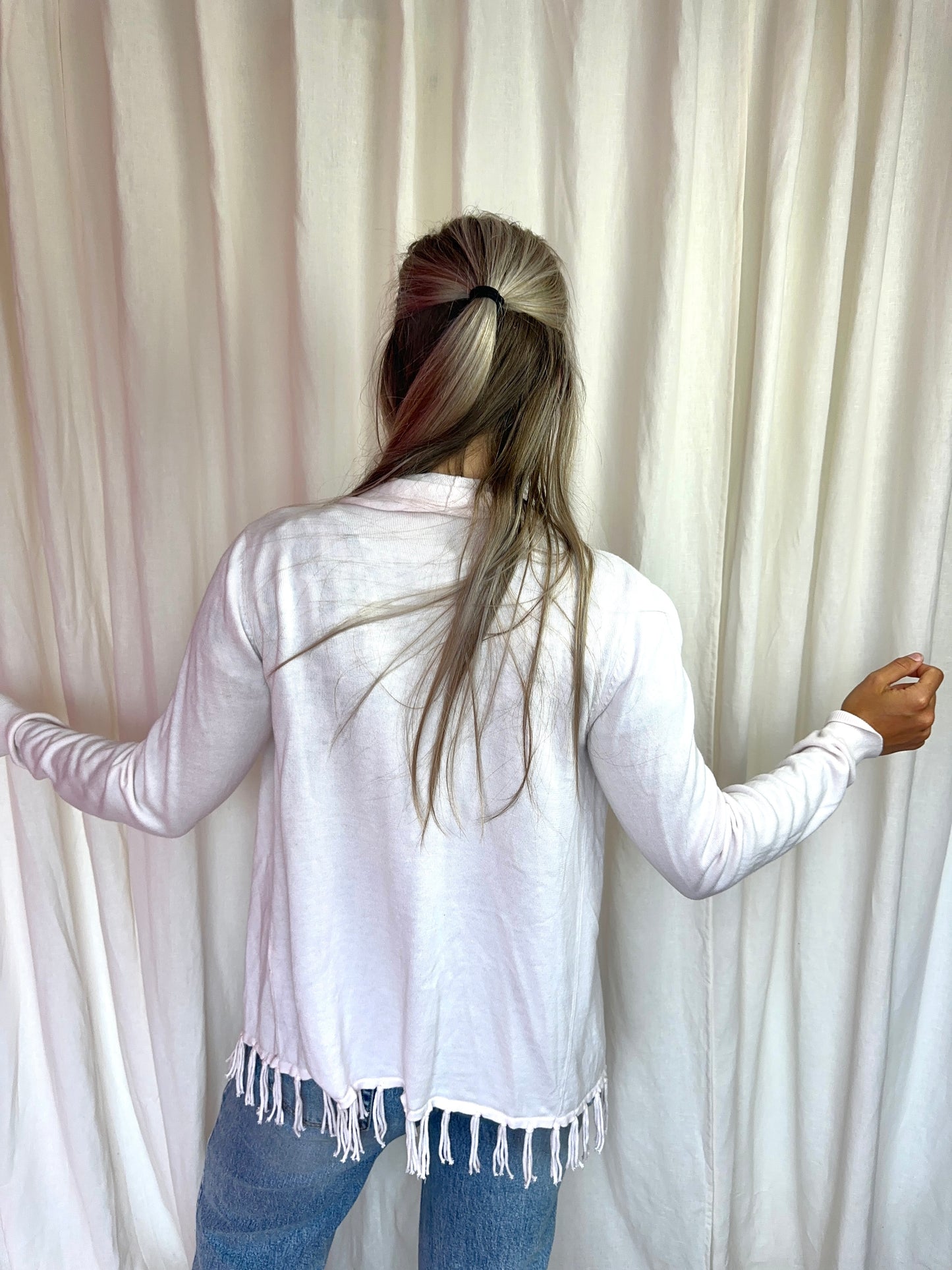 Vest Repeat lichtroze franjes maat 40